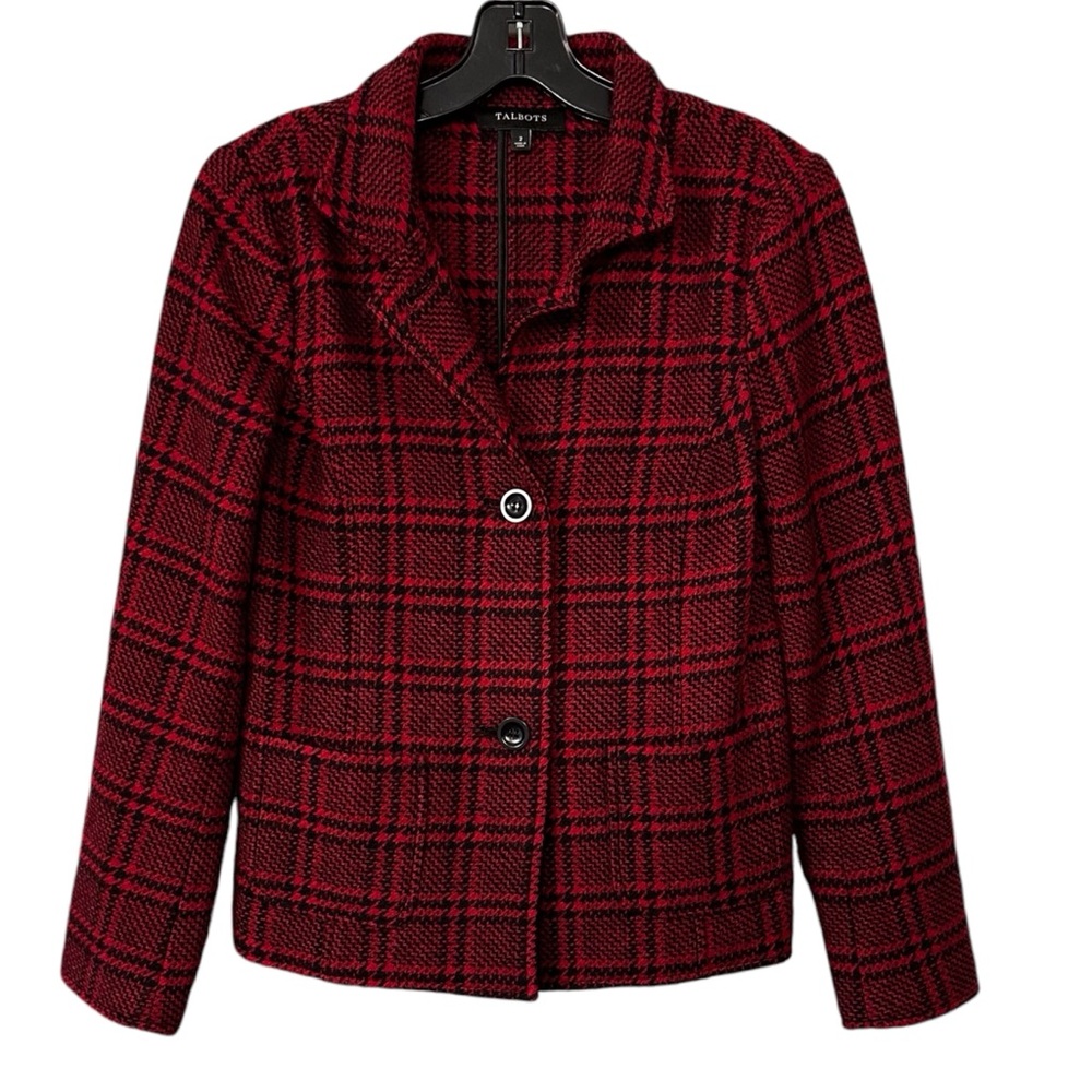 Talbots Plaid Jacket Wool Blend Red Black‎ Button Front Women’s Size 2